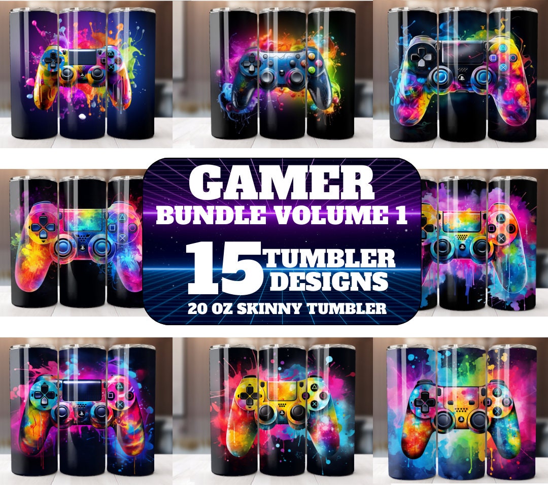 Gamer 20 Oz Tumbler Wrap Bundle, 3D Game Controller Tumbler Wrap, Video ...