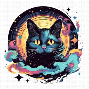 Psychedelic Black Cat, Black Cat PNG, Psychedelic png Decor, Psychedelic Art, Psychedelic Wall Art png, Sublimation PNG