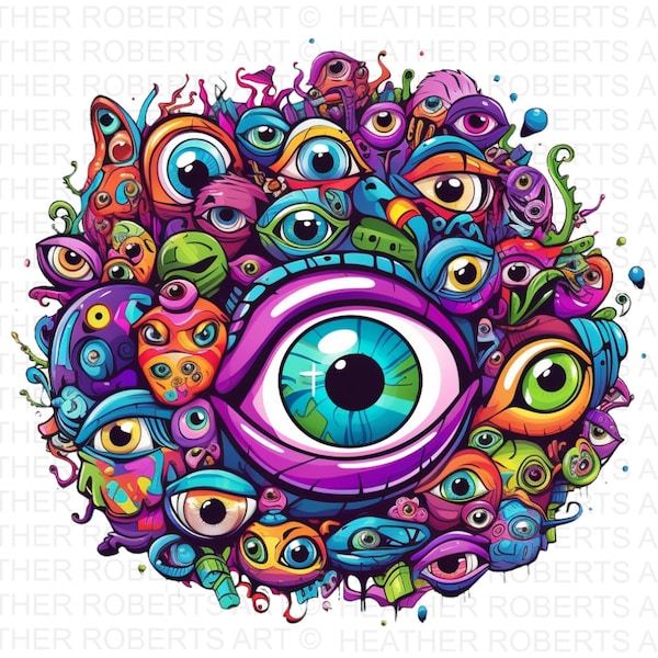 Psychedelic Eyeballs, Eyeballs PNG, Psychedelic png Decor, Psychedelic Art, Psychedelic Wall Art png, Colorful Eyes PNG, Sublimation PNG