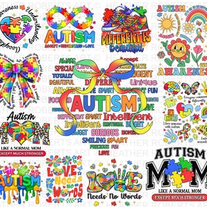 Pacchetto di sublimazione per la consapevolezza dell'autismo, citazioni sull'autismo PNG, design per maglietta sull'autismo, consapevolezza sull'autismo PNG, regalo per l'autismo, sublimazione sull'autismo