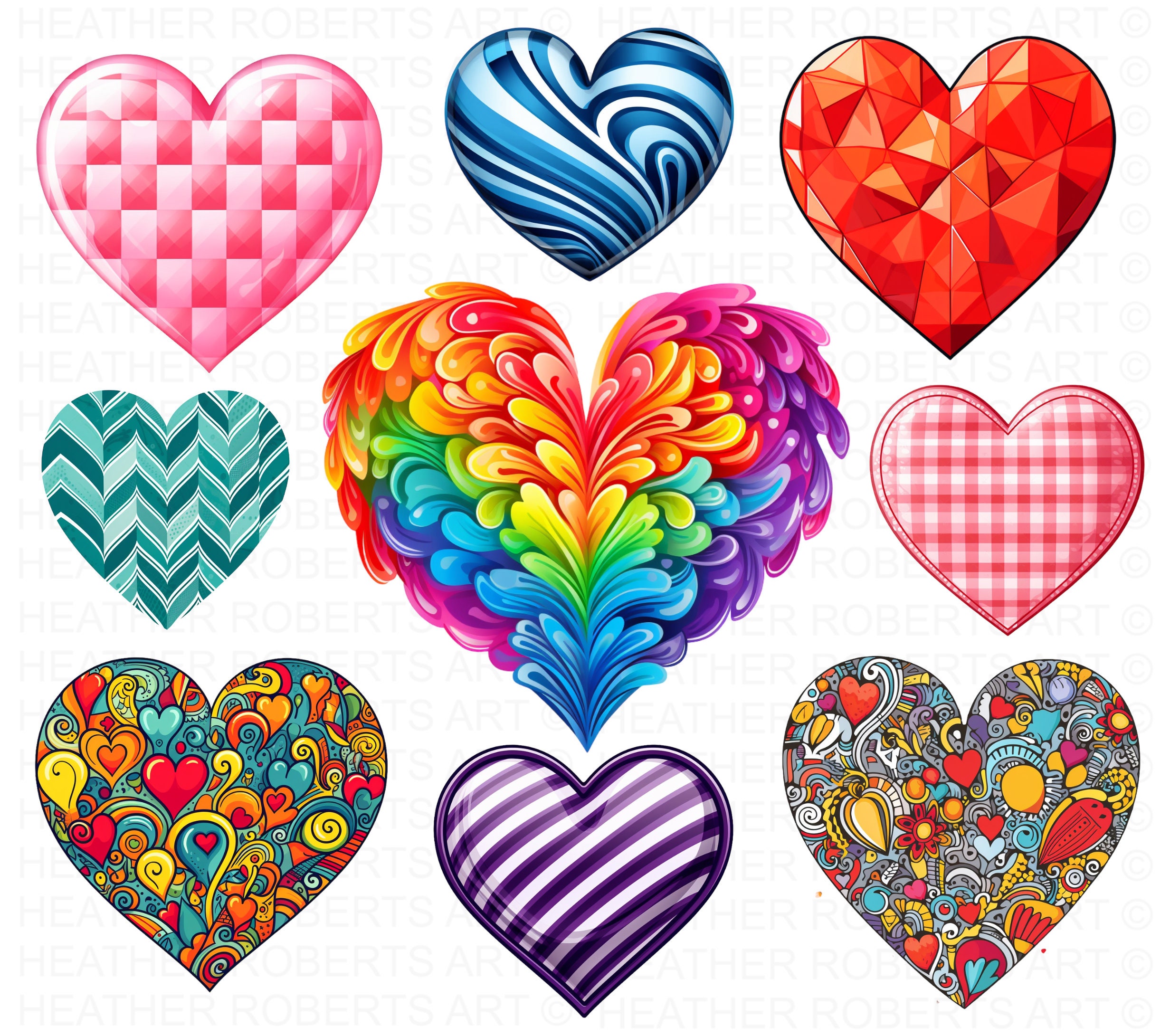 まるもち Hart ハート Fusion ワールドカップ F17 Hearts Clipart Set: Valentine's Day PNG Files (digital Download