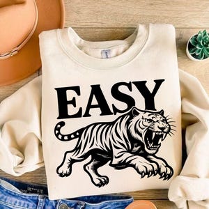 Easy Tiger PNG, Vintage Distressed Tiger Shirt PNG, Oversized Retro Tiger Tee, Trendy Grunge Indie Boho PNG, Tiger png