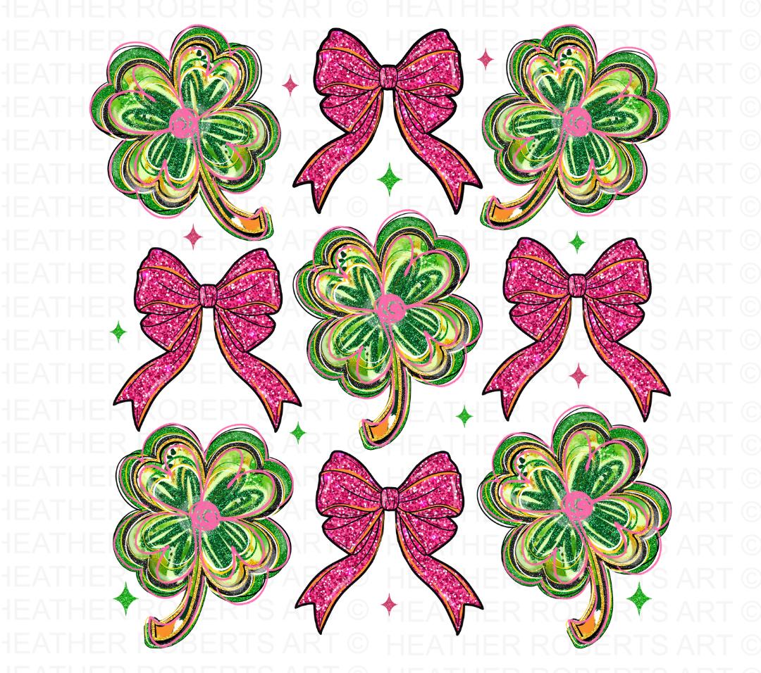 Coquette St Patricks Day Shamrock Sequins Glitter Png, St Pattys Day Png, Four Leaf Clover Sequin Bow, Patricks Day Design, Leopard