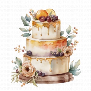 Watercolor Wedding Cakes Clipart, Cake Clip Art, Wedding Cake PNG, Floral Wedding Cake PNG, Wedding PNG, Wedding Clipart png