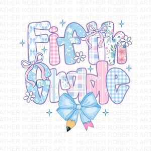 Preppy Floral Fifth Grade PNG: Back to School Sublimation Design (Digital Download)