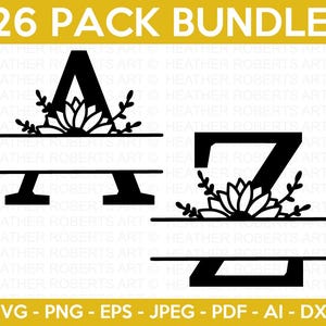 Bundle de tournesols monogrammes séparés SVG, alphabet cadre monogramme tournesol, tournesol lettres SVG, fichier de coupe pour Cricut, Silhouette