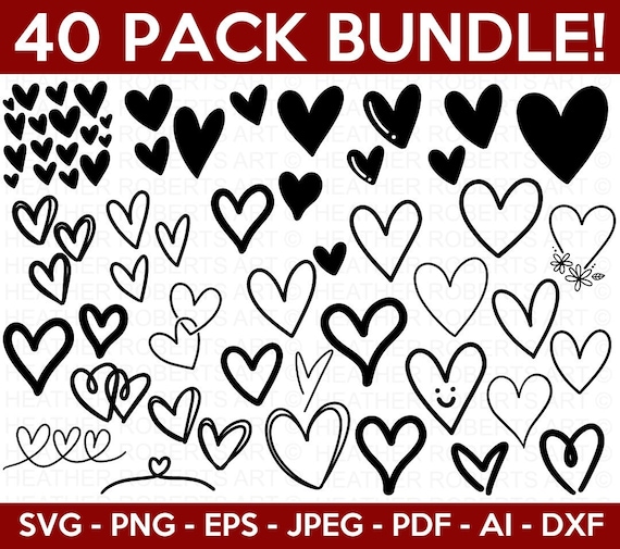 Doodle Heart SVG Bundle, Heart SVG Bundle, Sketch, Hand-drawn Heart svg, Valentine Heart svg, Cut Files Cricut, Silhouette