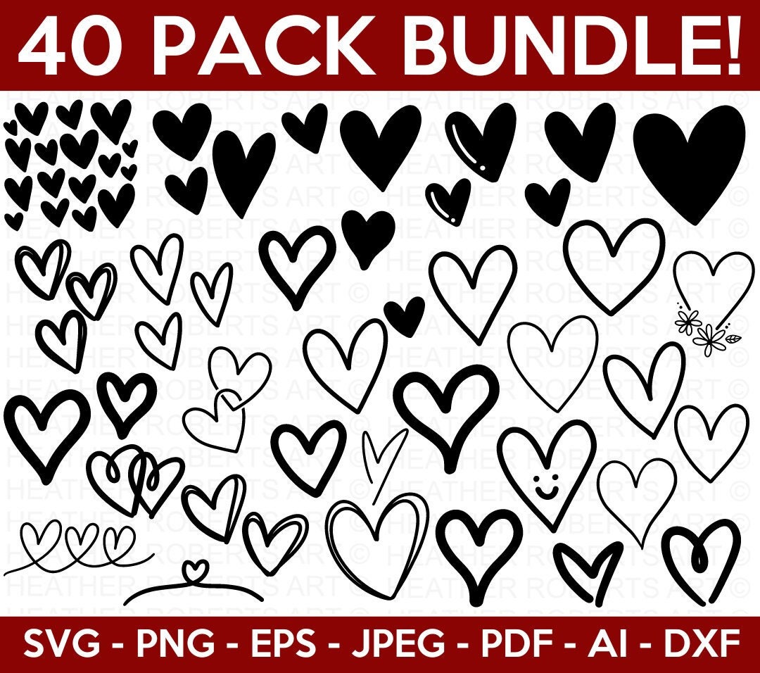 Heart SVG Bundle, Heart Clipart, Doodle Hearts, Valentines Svg, Hand-drawn Heart svg, Valentine Heart svg, Cut Files Cricut, Silhouette
