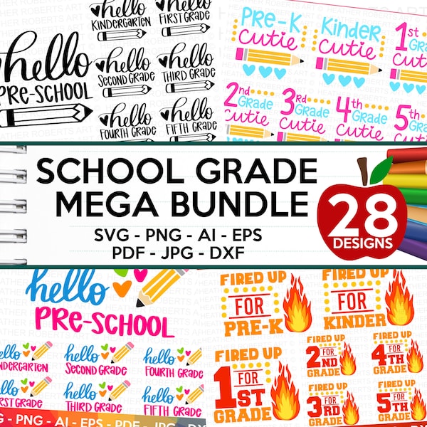 Back to School Mega SVG Bundle, Hello School SVG, Teacher svg, School, School Shirt for Kids, Kids Shirt svg, Hand-lettered ,Cut File Cricut