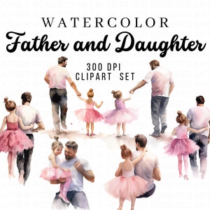 Vater und Tochter Aquarell Clipart, Vater und Tochter Aquarell Clipart, Vatertag Clipart, Aquarell Illustration, Sofort Download