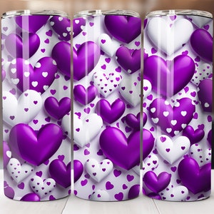 Lila Valentinstag 20 Oz Tumbler Wrap, Valentinstag Tumbler Wrap, Herzen Designs, Herzen Tumbler Wraps, gerade, konisch, Sublimation
