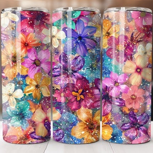 Papier d'emballage floral printanier, verre floral skinny 20 oz PNG Sublimation de fleurs printanières dessins, papier d'emballage floral, téléchargement numérique