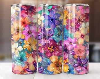 Envoltura para vaso con diseño floral de primavera: vaso delgado de 20 oz PNG (descarga digital)