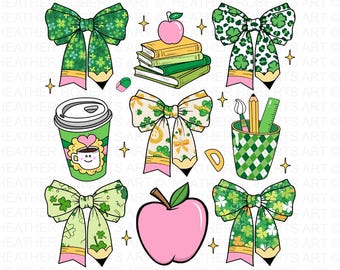 St Patrick's Day Teacher PNG: Shamrock Bow Design (Digital Download)