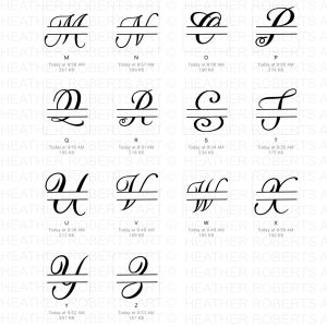 Split Monogram Alphabet SVG, DXF, PNG, Split Monogram Frame Alphabet, Fichier de coupe pour Cricut, Silhouette, 26 Fichiers de coupe individuels Svg Png Dxf image 3