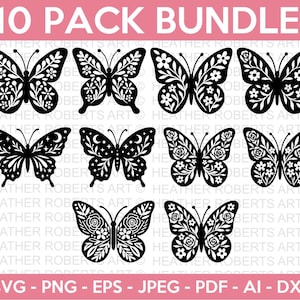 Bundle svg papillon, papillon silhouette svg, clipart papillon, monarque svg, svg papillon mariage, svg printemps, Silhouette Cricut