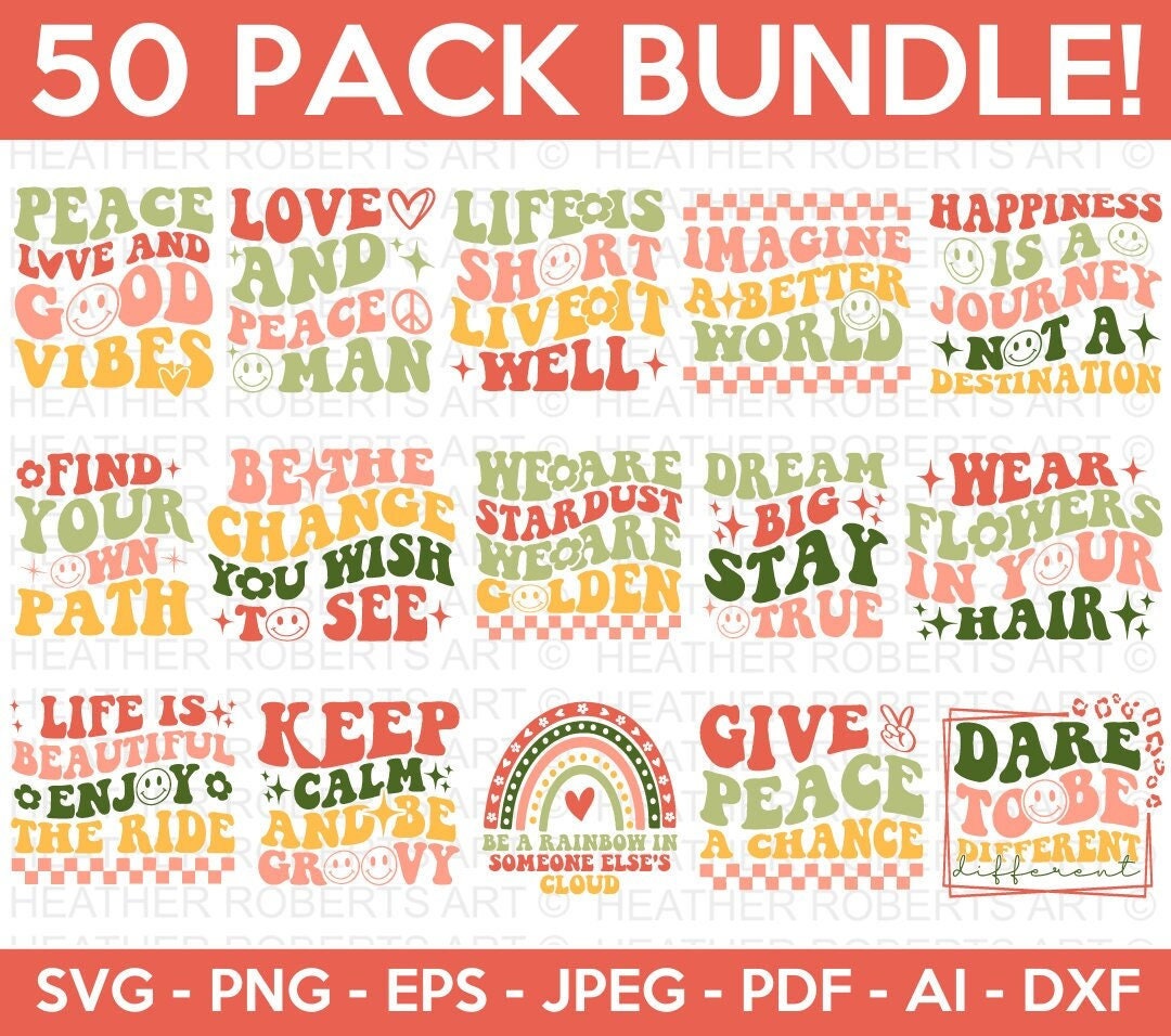 Hippie Retro SVG Bundle, Hippie Svg, Peace Svg, Inspirational Svg ...