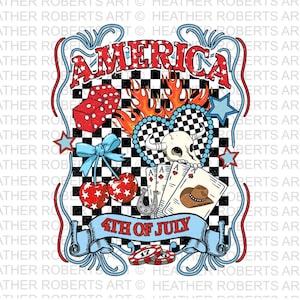 PNG de América Occidental, Sublimación retro de moda del 4 de julio, Camiseta con llamas de dados de póquer, Clipart de cereza patriótica, Descarga digital de rodeo campestre