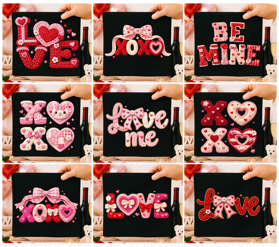 Valentines Day PNG Bundle Faux Yarn Latch Hook Yarn Bow Coquette ...