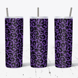 Sublimación de vaso flaco de 20 oz, patrón de guepardo púrpura, plantilla recta, plantilla cónica, gráficos de sublimación, descarga digital,