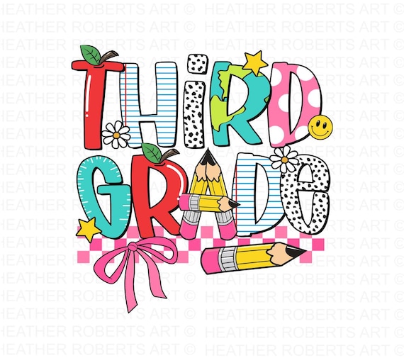 Retro Third Grade PNG: Back to School Clipart (Digital Download)