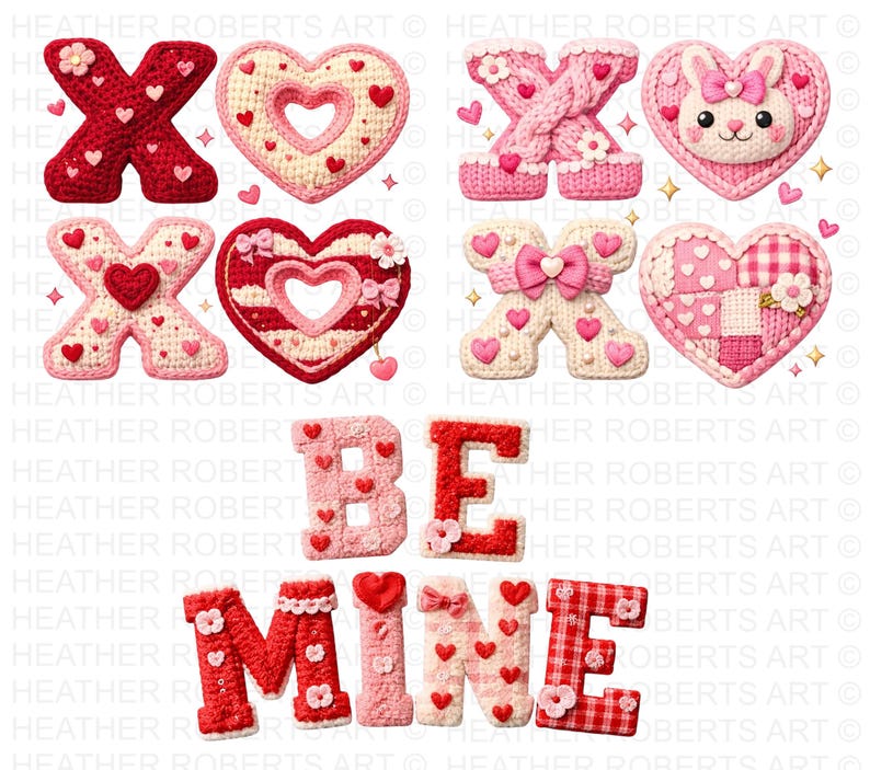 Valentines Day PNG Bundle Faux Yarn Latch Hook Yarn Bow Coquette ...