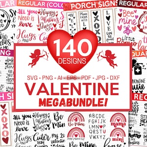 VALENTINE MEGA BUNDLE, 140 Designs, Heather Roberts Art Bundle, Valentines svg Bundle, Valentine&#39;s Day Designs, Cut Files Cricut, Silhouette