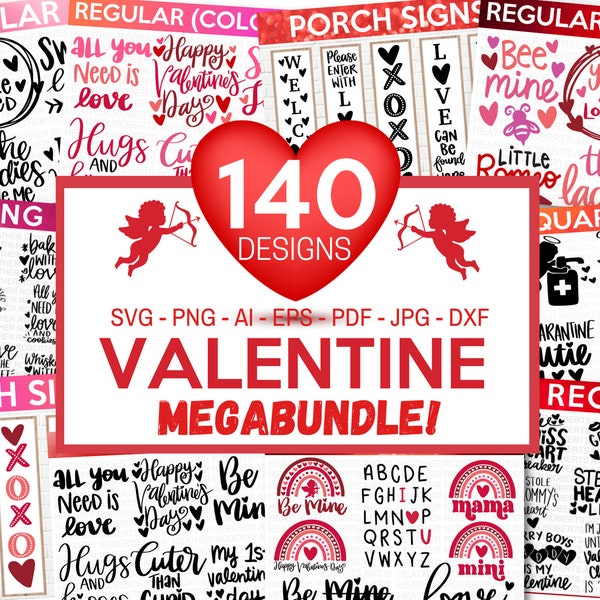 VALENTINE MEGA BUNDLE, 140 Designs, Heather Roberts Art Bundle, Valentines svg Bundle, Valentine's Day Designs, Cut Files Cricut, Silhouette