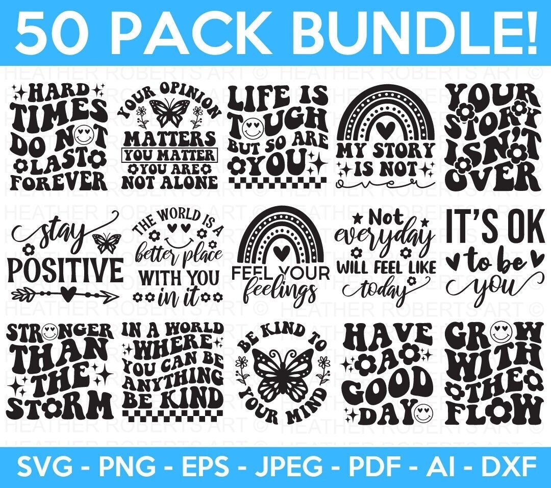 Mental Health SVG Bundle, Positive SVG, Motivational SVG, Mental Health ...