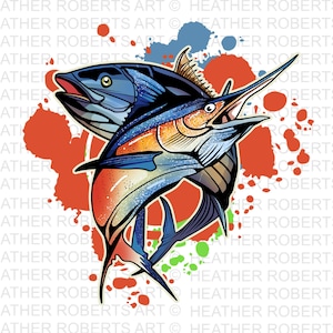 Yellowfin Tuna and Blue Marlin Sublimation PNG, Fishing Fisherman Sublimation PNG, Saltwater Fishing PNG, Tuna png, Marlin png, Fish clipart
