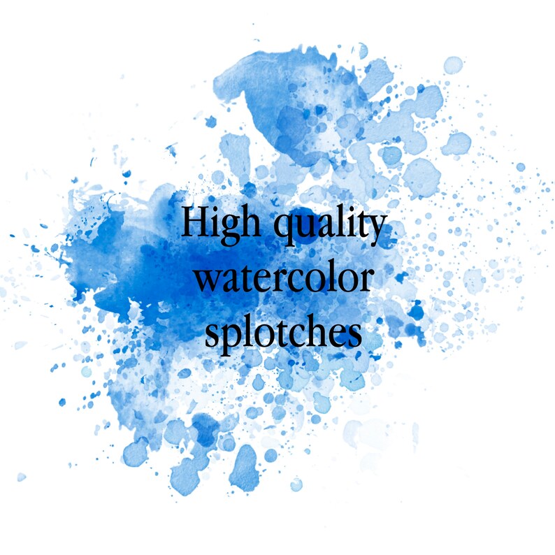 Blue Watercolor Splashes Clipart: Hand Painted PNG Graphics (Instant Download) image 4