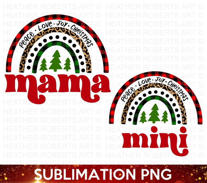 Mama and Mini Christmas Rainbow Sublimation PNG, Pair Christmas Shirt PNG, Mama and Me png, Leopard Print, Christmas png, Sublimation File image 1