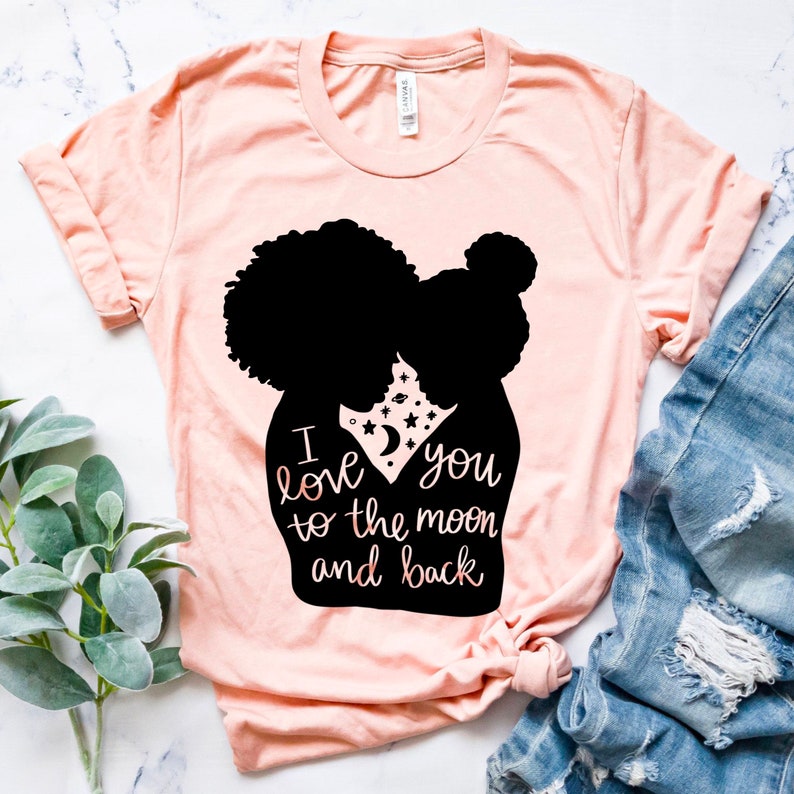 Black Mother Daughter SVG, I Love You To The Moon And Back SVG, Black woman svg, Black girl svg, Mom Shirt, Cut Files for Cricut, Silhouette image 3