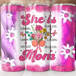 Opakowanie na kubek na Dzień Matki, 20 oz Skinny Tumbler Sublimation Designs PNG, Opakowanie na kubek She Is Mom, Mom Tumbler PNG, Opakowanie na kubek prezent dla mamy
