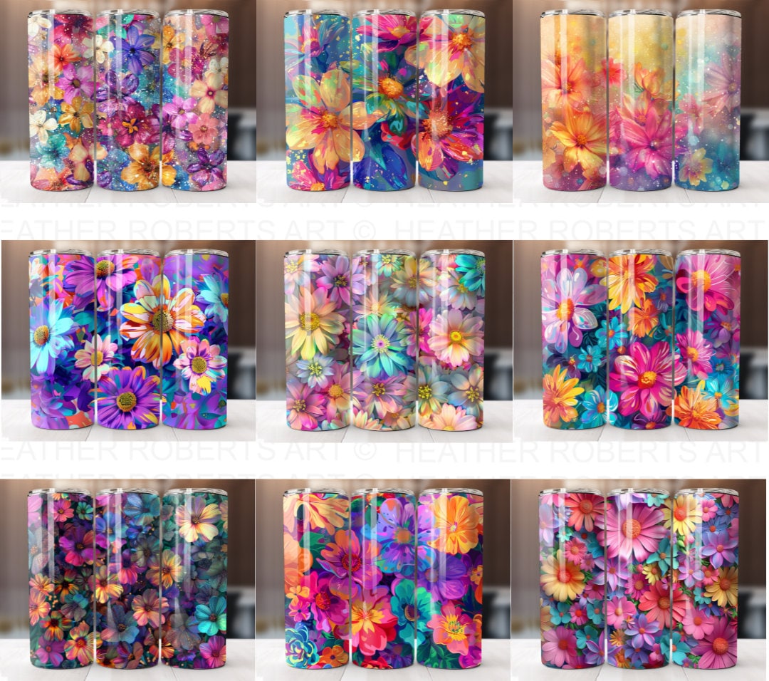 Floral Tumbler Wrap Bundle: Spring Flower PNG Designs (digital Download ...