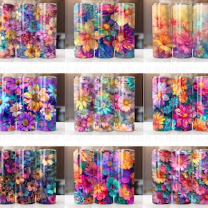 Pacote de envoltório de copo de primavera, copo floral magro de 20 onças PNG designs de sublimação de flores de primavera, envoltório de copo de flor, download digital