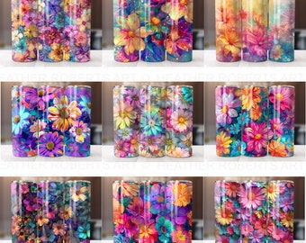 Paquete de envoltorios florales para vasos: diseños PNG de flores de primavera (descarga digital)
