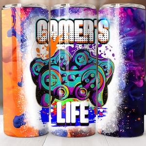 Gamer es Leben 20 oz Tumbler Wrap Vorlage, Gamer Sublimation, Gamer Tumble Wrap, Spieltag Tumbler Wrap, Videospiel Tumbler Wrap, Sublimation