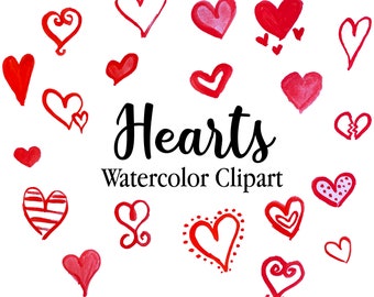 Watercolor Hearts Clipart: Hand-Painted Textures (PNG Files)