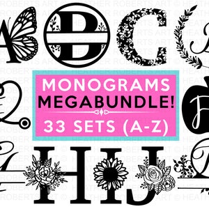 Monograms MEGA Bundle, Alphabet SVG Bundle, 33 Sets, Heather Roberts Art Bundle, Monogram Designs, Cut Files Cricut, Silhouette