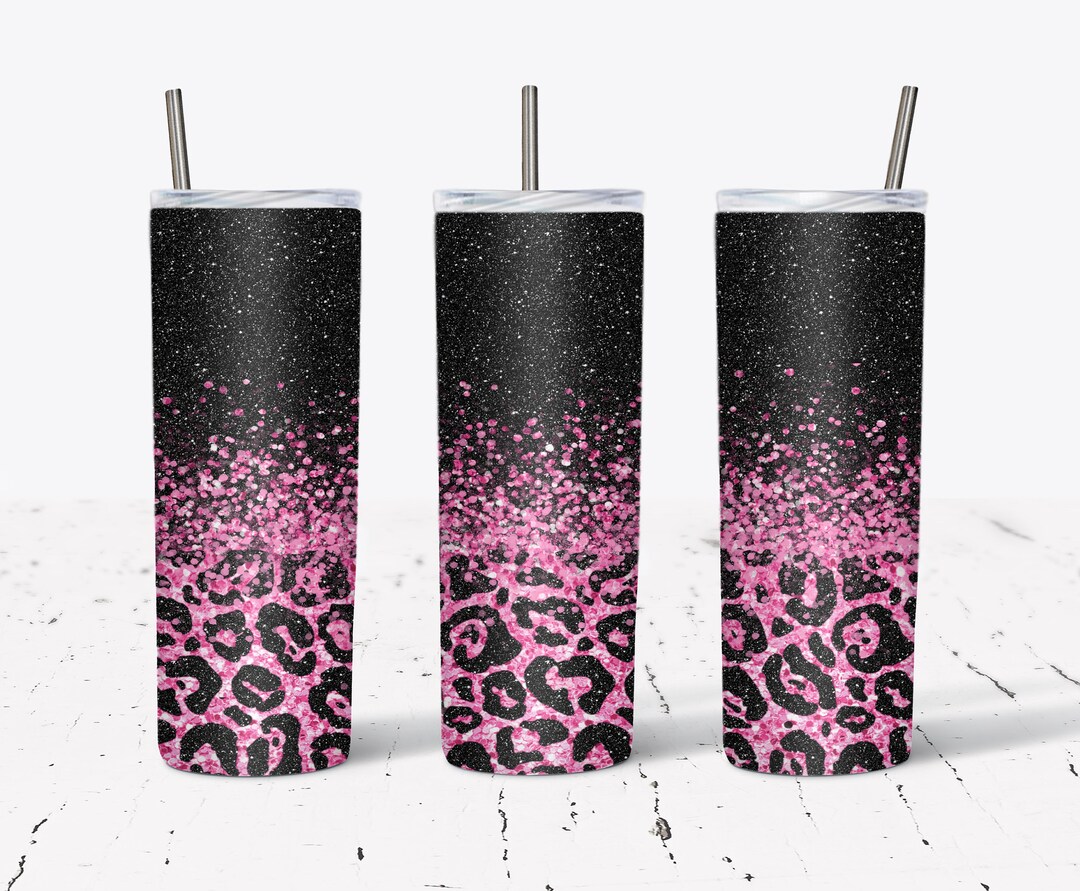 20 Oz Skinny Tumbler Sublimation Design, Pink Glitter Leopard, Glitter ...