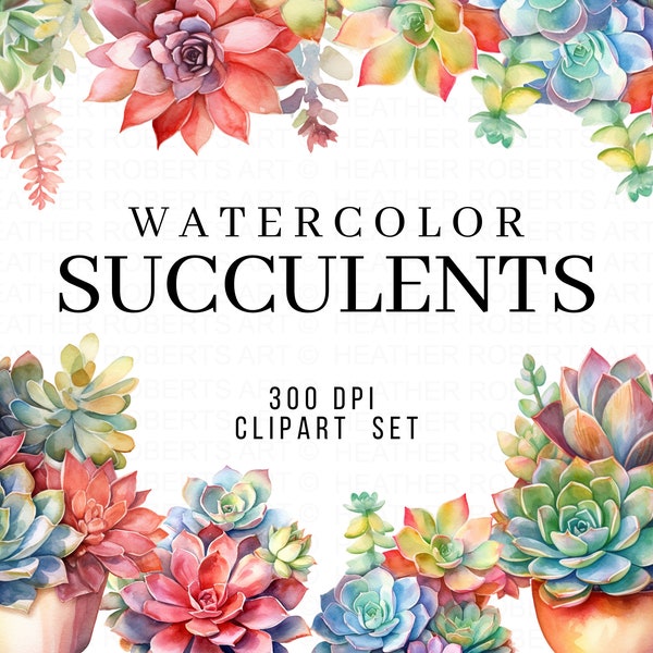 Watercolor Succulents Clipart, Succulents PNG, Cactus Clip Art, Botanical Clipart, Wedding Floral Clipart, Instant Download