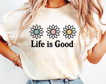 Das Leben ist gut PNG, Preppy Daisy Digital Design Niedliche Positivität, Inspirational Png, Sommer Tshirt Design, Trendy Digital, Blumen Digitale Datei