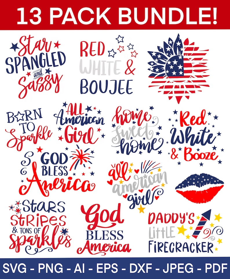 4th of July SVG Bundle, July 4th SVG, Fourth of July svg, America svg, USA Flag svg, Patriotic, Independence Day Shirt, Cut File Cricut 