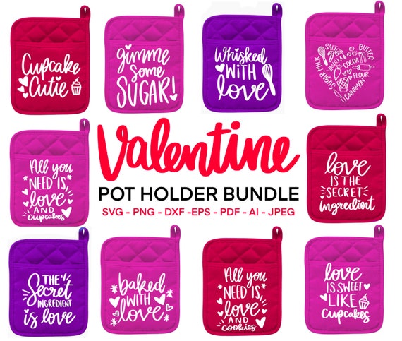 Valentine Pot Holder SVG Bundle Potholder svg Oven Mitt SVG | Etsy