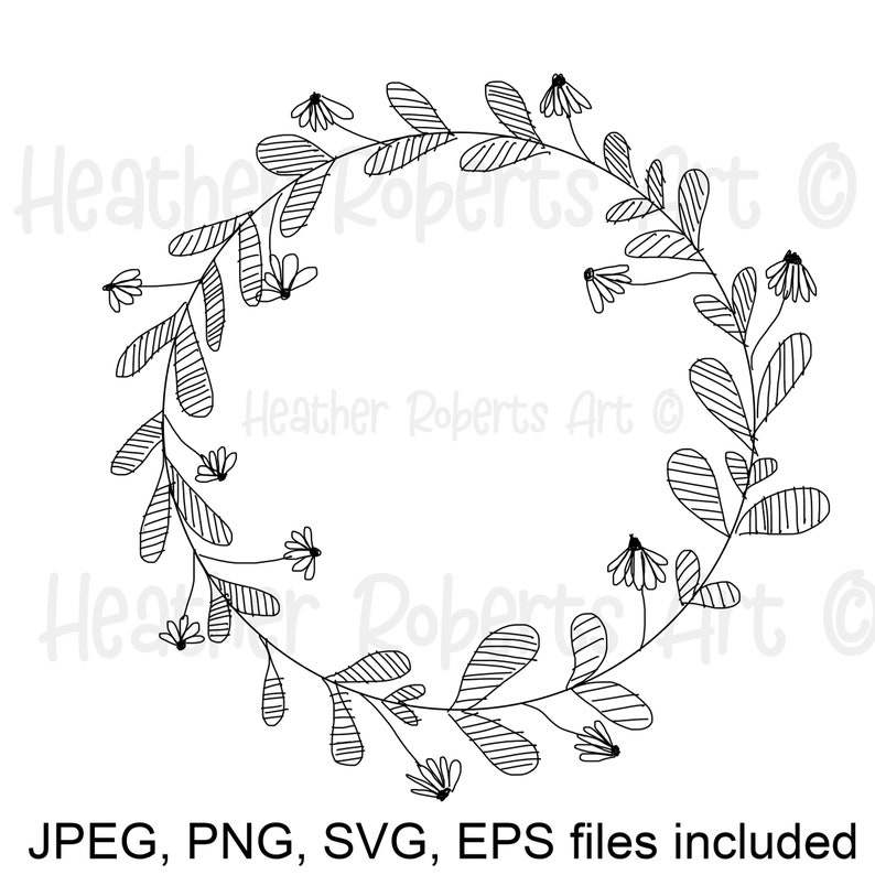Download Art Collectibles Clip Art Files For Cricut Silhouette Spring Flowers Doodle Wreath Floral And Leaves Round Frame Instant Download Png Hand Drawn Wreath Svg Eps