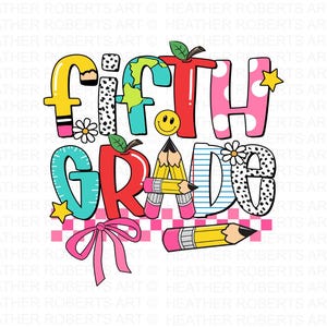 Fifth Grade PNG, Retro Back to School PNG, Team Grade PNG, Retro Teacher Png, School Supplies, Grade Level Png, Back to School, Sublimation