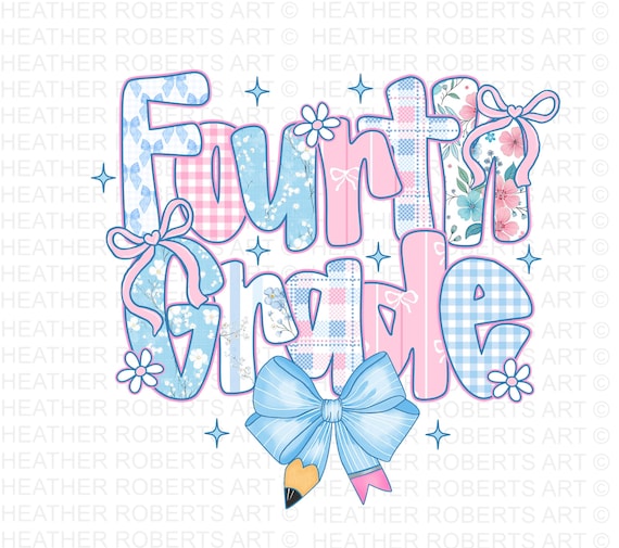 Preppy Floral Fourth Grade PNG - Back to School Design (Digital Download)