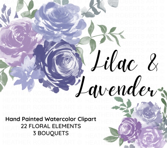 Lilac Lavender Watercolor Flowers Clipartlight Purple Floral | Etsy