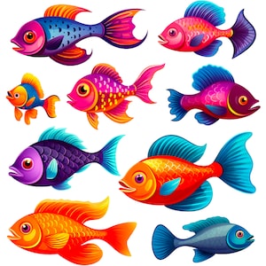 Fish Clipart Set, Fish PNG, Fish Clipart, Sea Creatures Clipart, Sea Animals, Sublimation, Cute Sea Creatures PNG, Cute Fish PNG